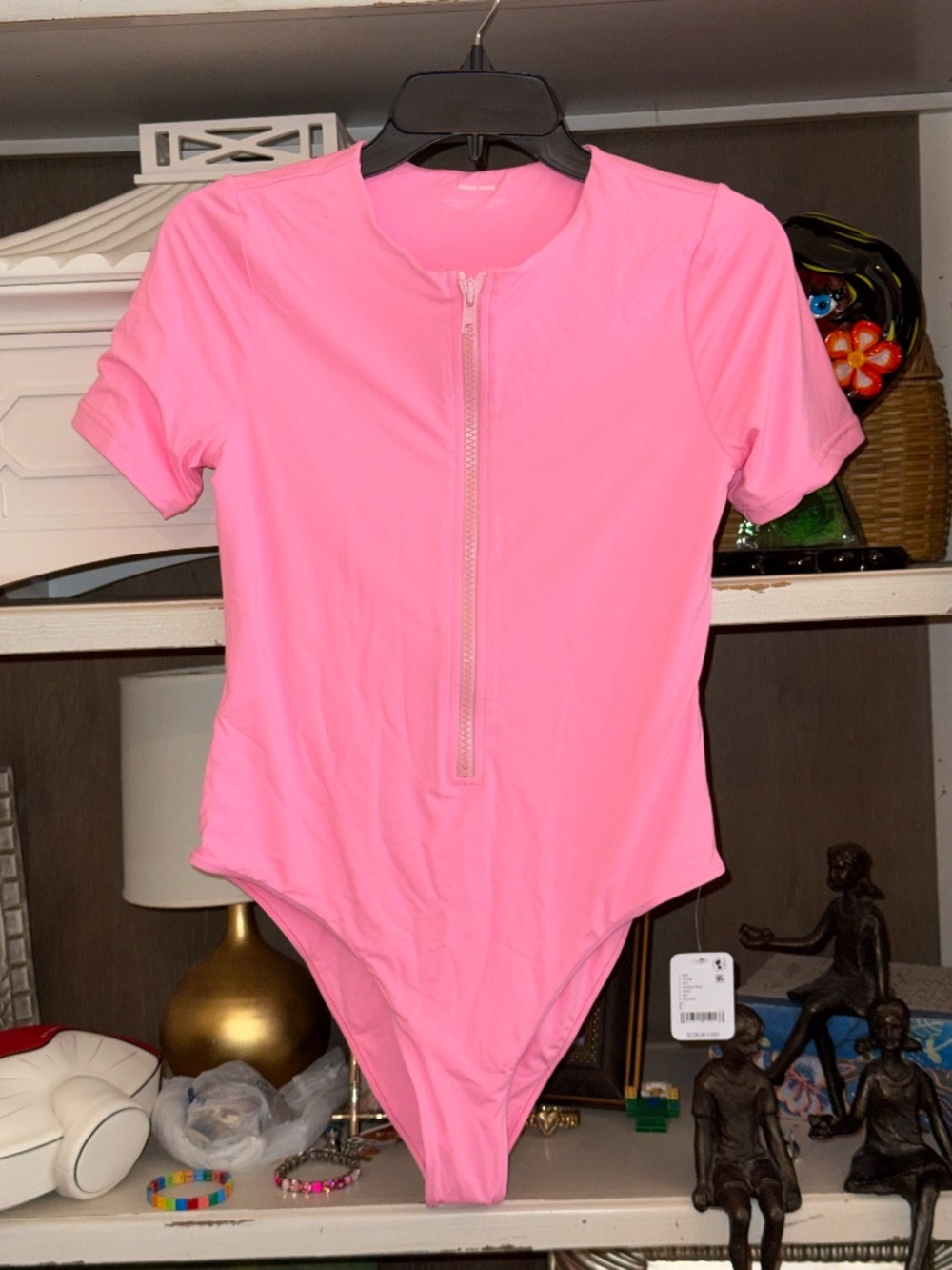 Toast Swim Large L pink signature one piece surf suit zipper closer swimsuit - Picture 6 of 8